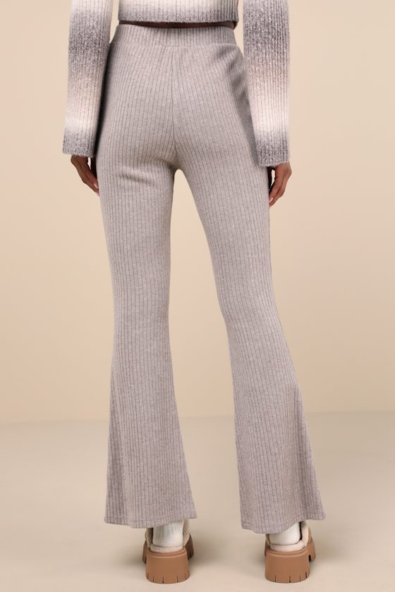 Unmatched Comfort Heather Taupe Ribbed Knit Flare Pants