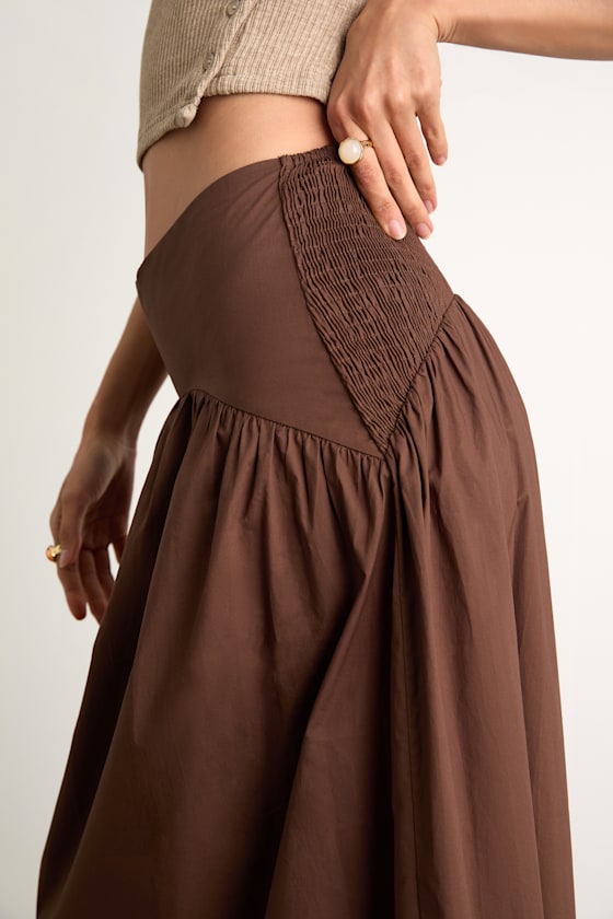 Juniper Dark Brown Cotton Mid-Rise Maxi Skirt
