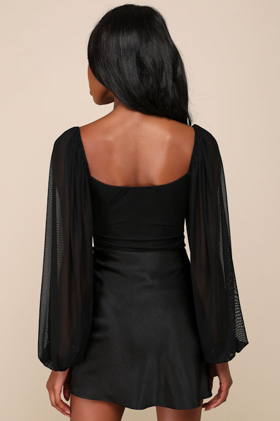 Instant Attraction Black Long Sleeve Lace Bustier Bodysuit