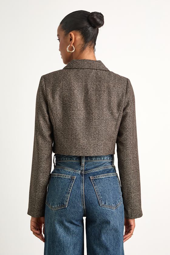 Lindy Brown Plaid Tweed Cropped Blazer