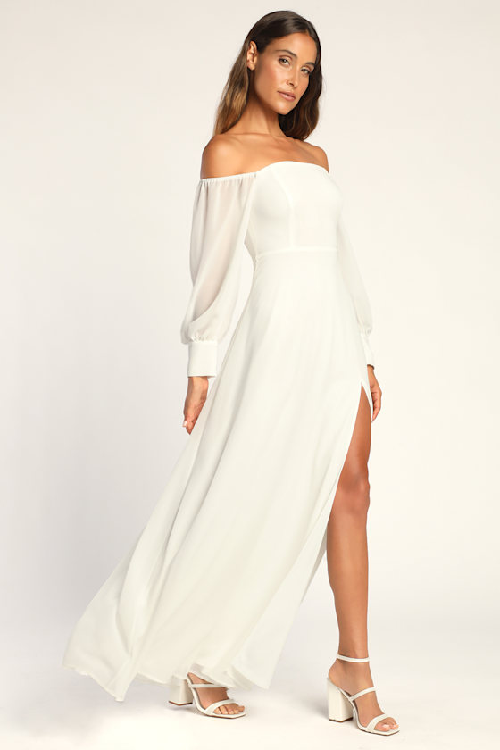 Feel the Romance White Off-the-Shoulder Maxi Dress