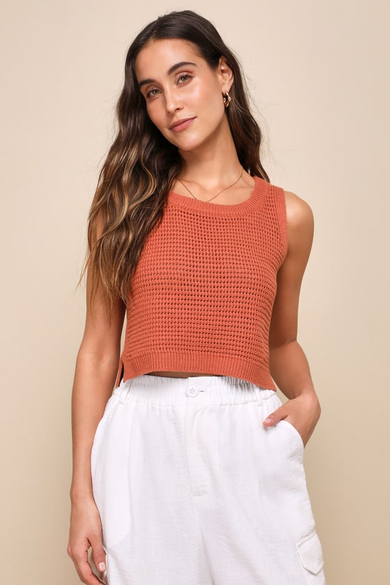 Get the Look Rust Orange Loose Knit Sweater Tank Top