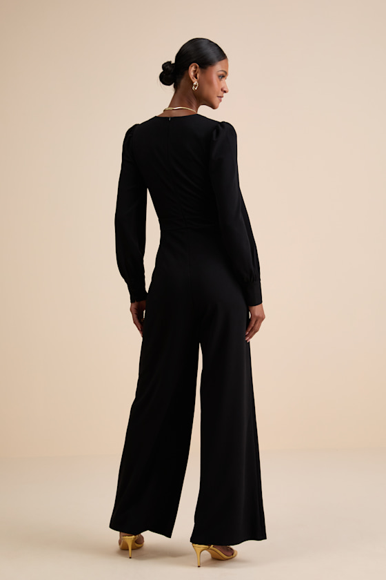 Celebrating Romance Black Long Sleeve Wide-Leg Jumpsuit