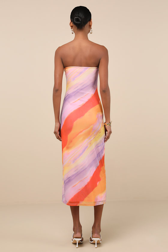 Jaylah Lavender Multi Mesh Strapless Midi Dress