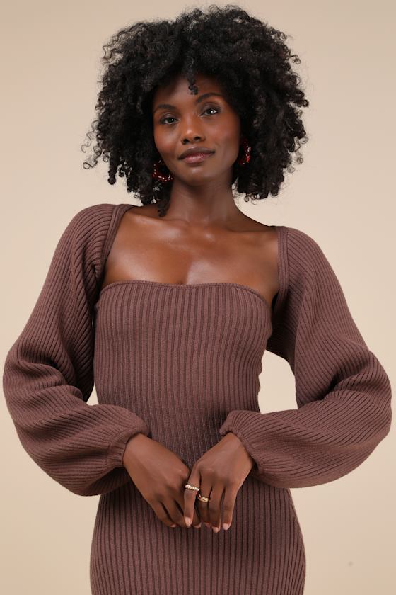 Autumn Aura Brown Ribbed Two-Piece Sweater Dress