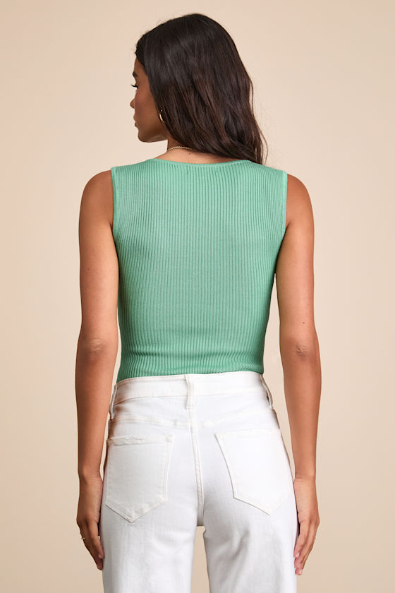 Sella Green Ribbed Sleeveless Sweater Knit Bodysuit