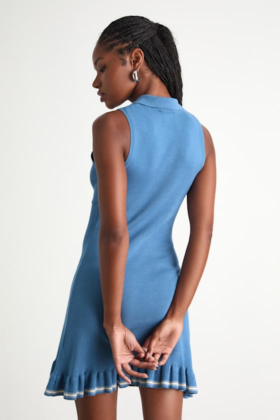 Willette Blue Collared Sleeveless Sweater Mini Dress