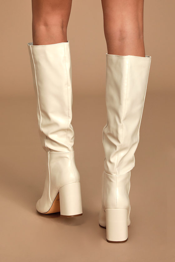Katari Off White Pointed-Toe Knee High Boots