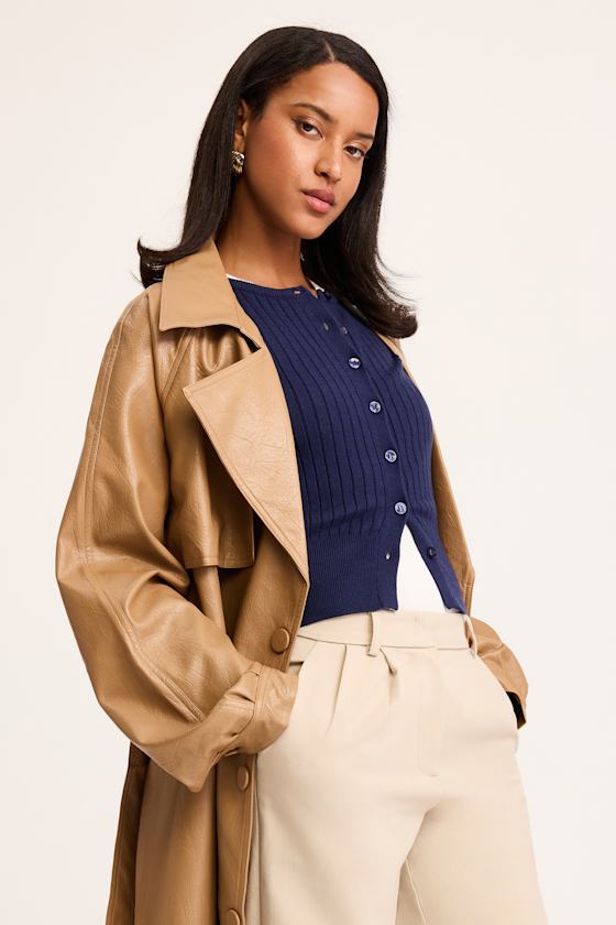 Perfect Classic Navy Ribbed Knit Cardigan Sweater