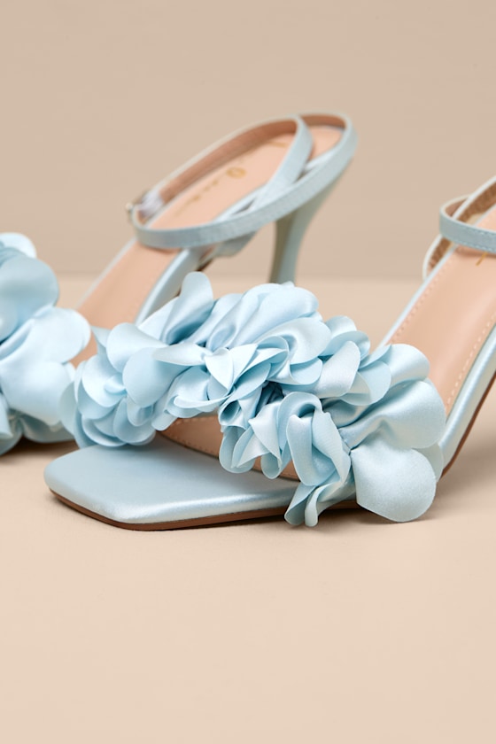 Kappa Baby Blue Satin Ruffled Ankle Strap High Heel Sandals