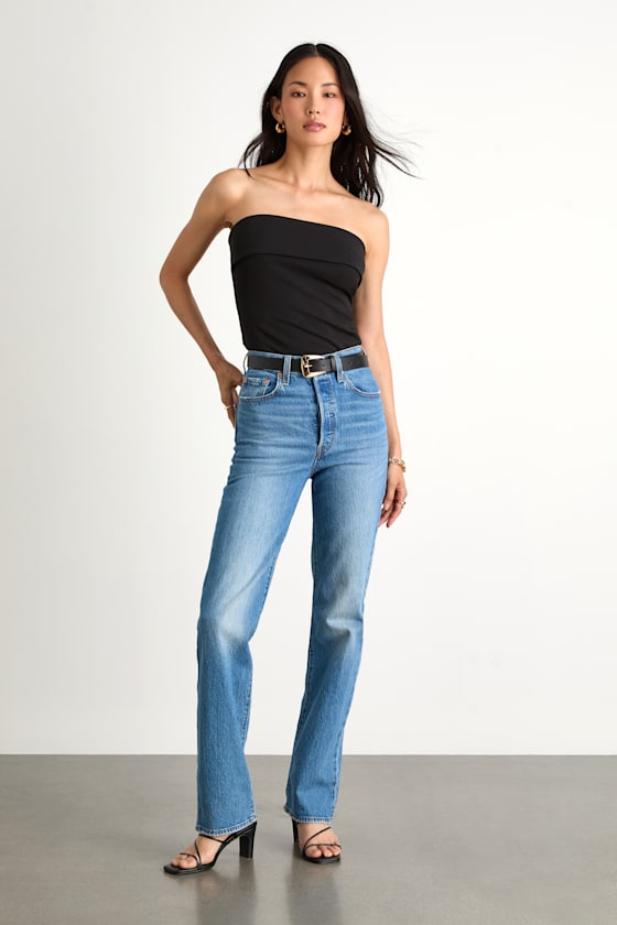 Nikora Black Ponte Knit Strapless Top