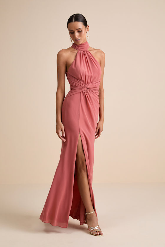 Lavinia Rusty Rose Mock Neck Backless Maxi Dress