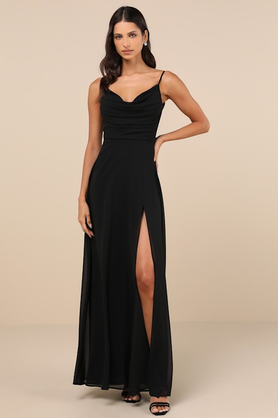 Notorious Poise Black Sleeveless Cowl Neck Maxi Dress