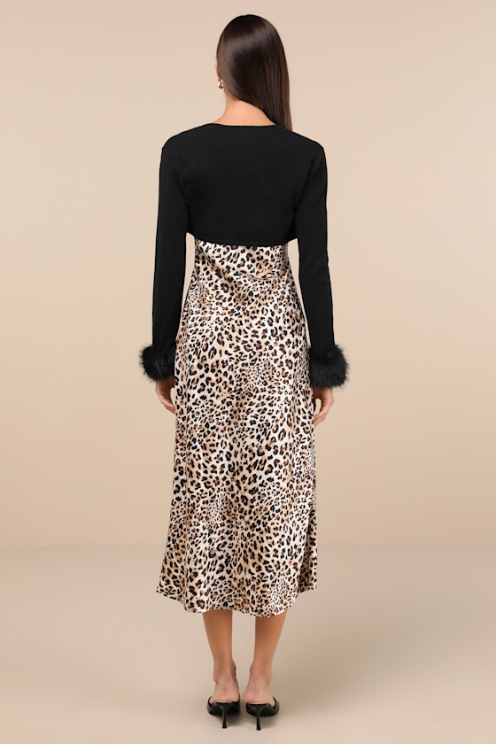 Beyond Confident Leopard Print Satin Slip Dress and Shrug Set