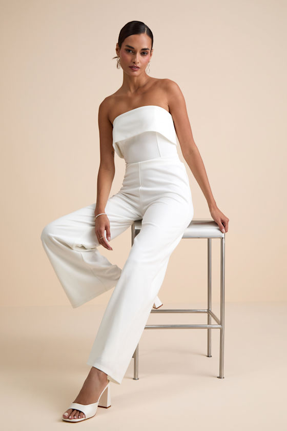 Carmo White Strapless Straight Leg Jumpsuit