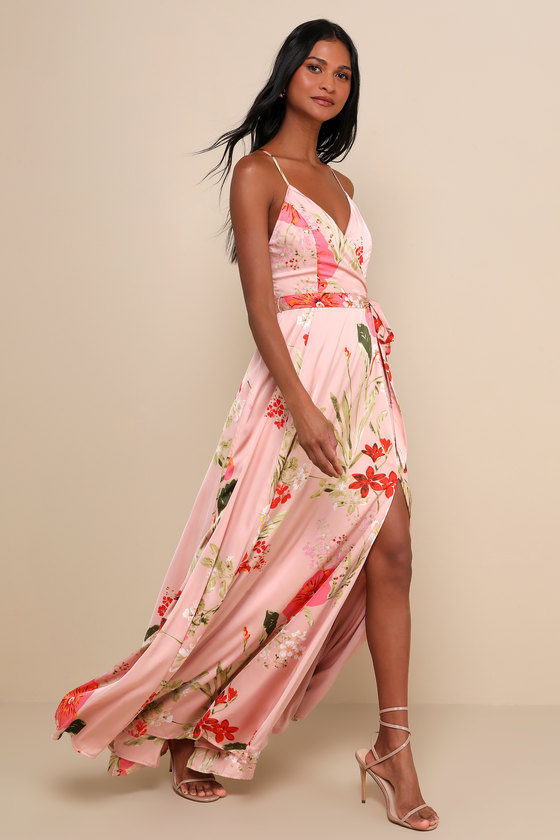 Still the One Blush Pink Floral Print Satin Maxi Dress