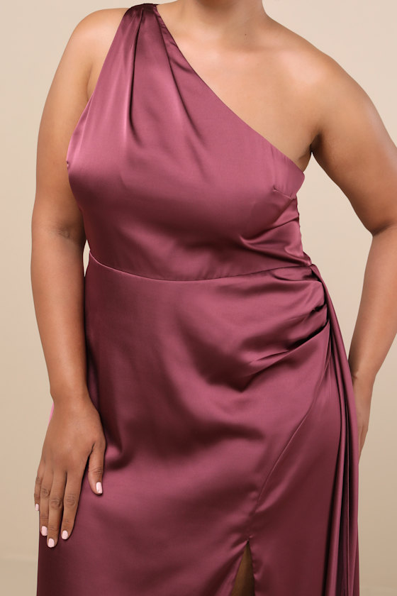 Signature Elegance Mauve Purple Satin One-Shoulder Maxi Dress