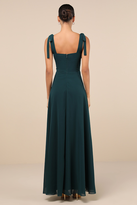 Love Me Forever Emerald Green Tie-Strap Square Neck Maxi Dress