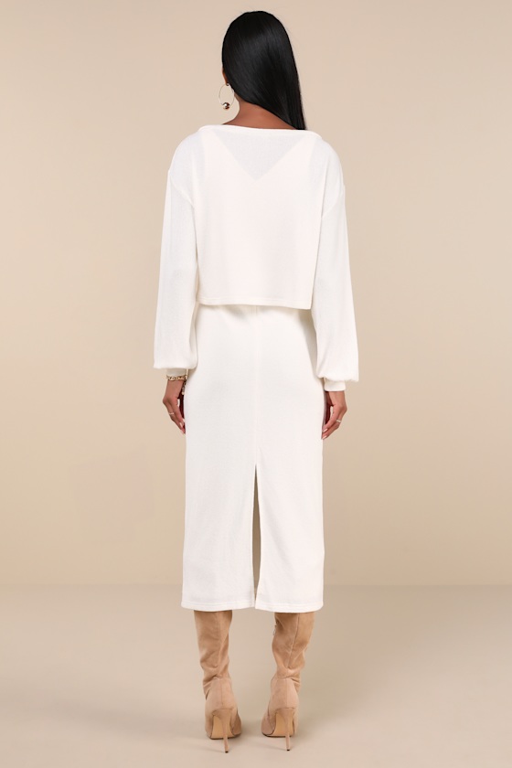 Marvelous Match Ivory Knit Two-Piece Midi Dress & Sweater Set