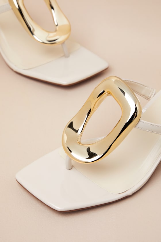 Xenia Bone Embellished Thong High Heel Sandals