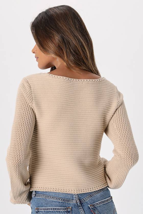 Best Essence Beige Knit Long Sleeve Sweater Top