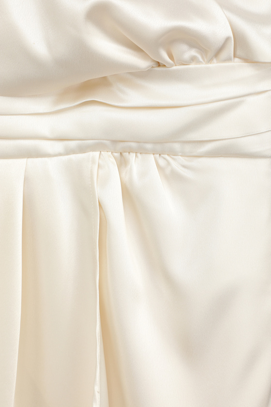Always Celebrating Ivory Satin Off-the-Shoulder Mini Dress