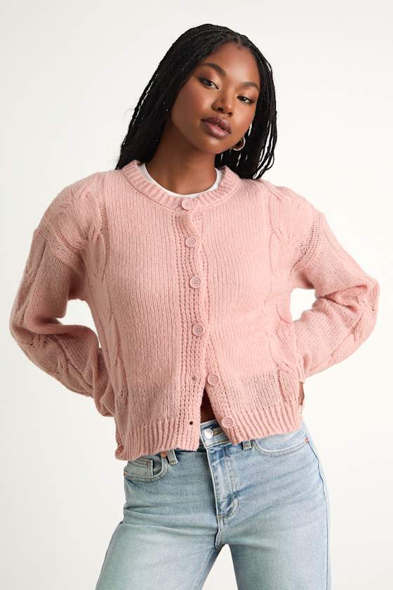 Carmina Pink Cable Knit Button-Up Cardigan