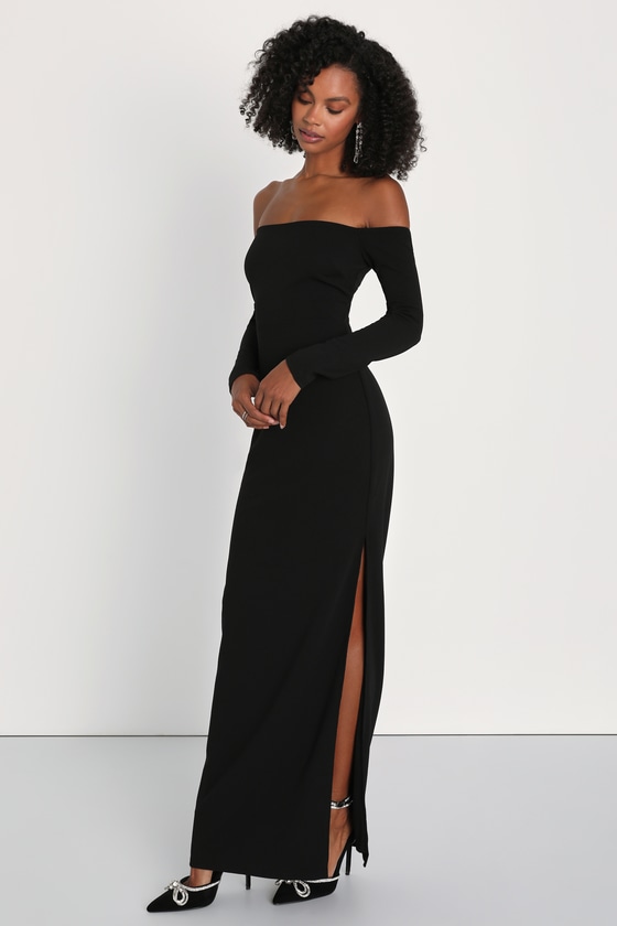 Stunning Excellence Black Off-the-Shoulder Maxi Dress