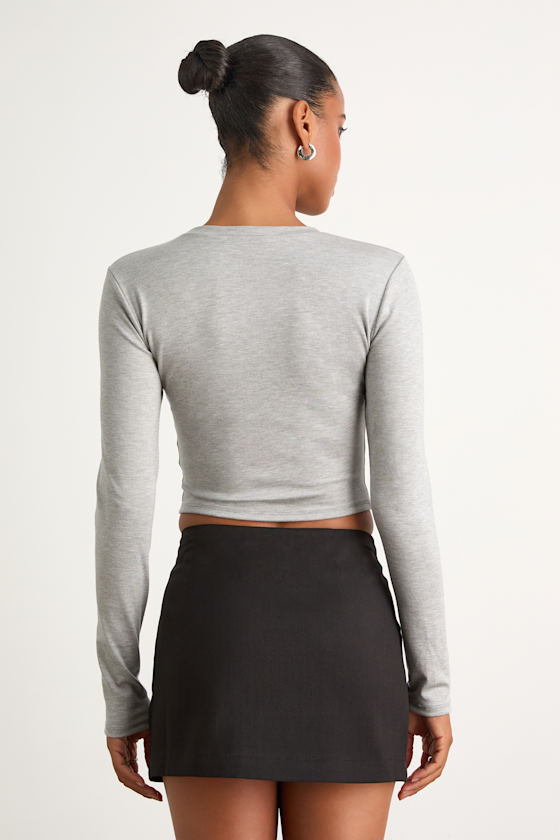 Begin with the Basics Heather Grey Long Sleeve Crop Top