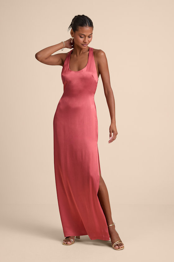 Organa Rusty Rose Satin Racerback Maxi Dress