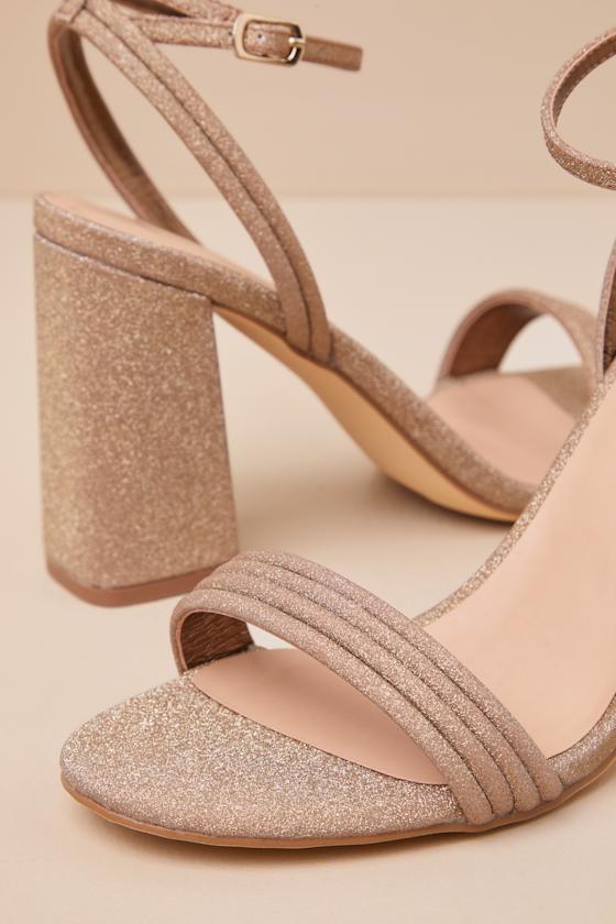 Mabrie Bronze Glitter Ankle Strap High Heel Sandals