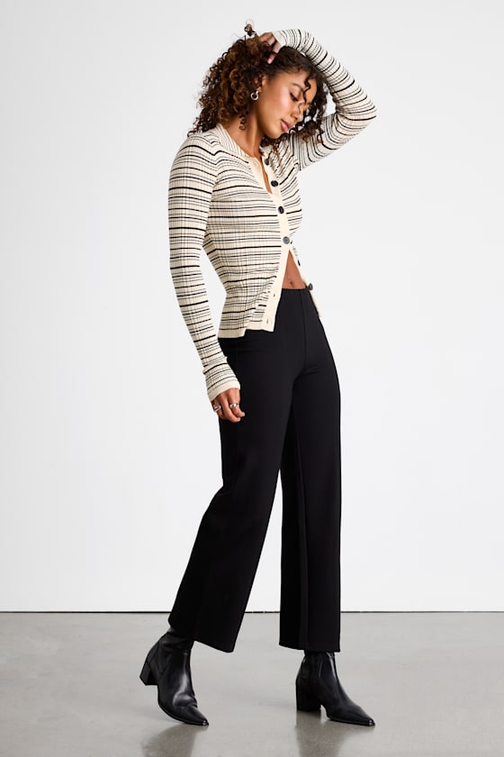 Quinn Black Ponte Mid-Rise Straight Leg Cropped Pants