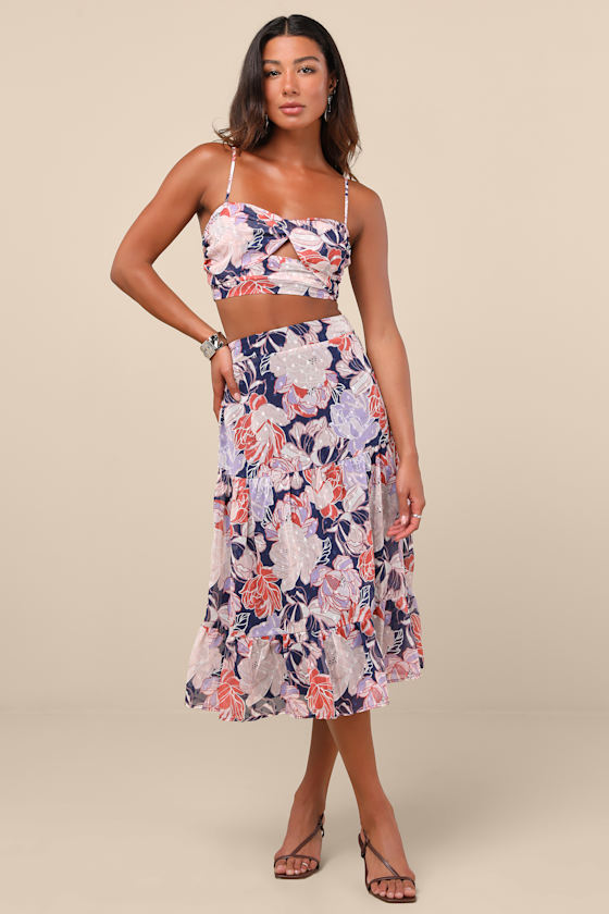 Floating Through Flowers Multi Floral Two-Piece Midi Dress