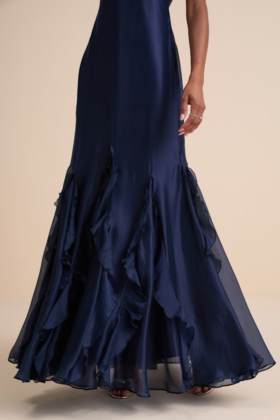 Deluca Navy Floral Sleeveless Ruffled Maxi Dress