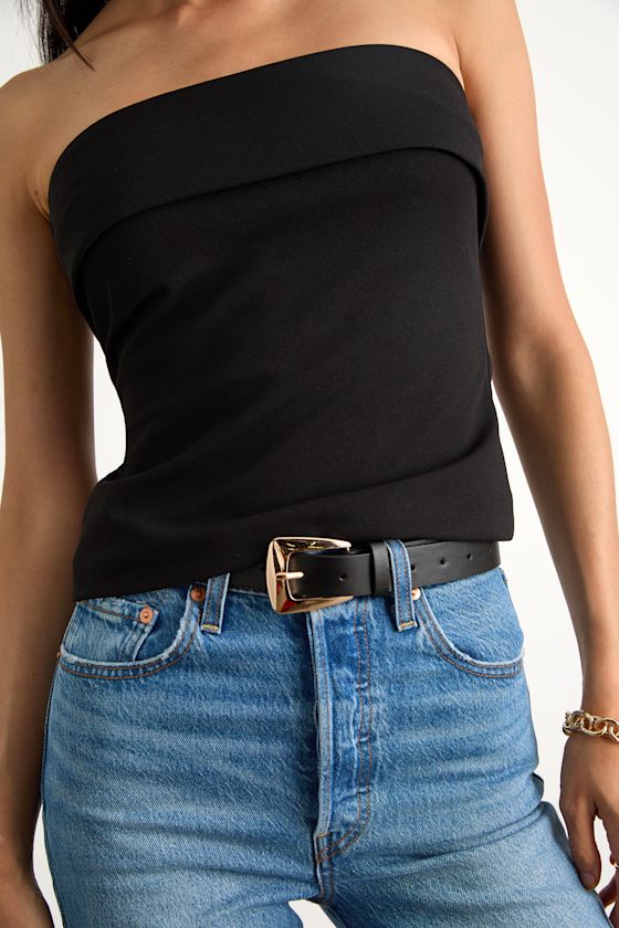 Nikora Black Ponte Knit Strapless Top