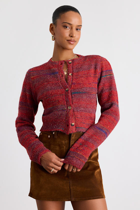 Haller Red Space Dye Cropped Cardigan Sweater