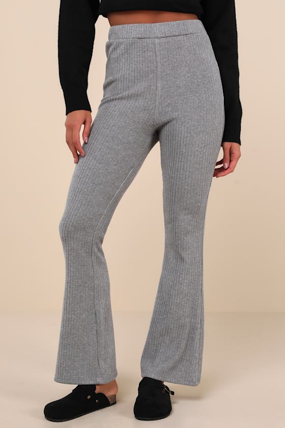 Unmatched Comfort Heather Grey Ribbed Knit Flare Pants