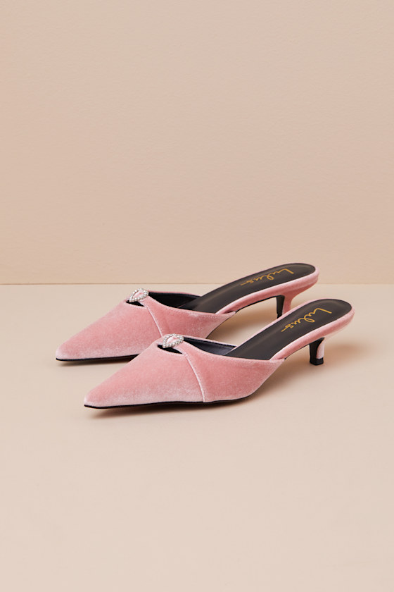 Ambersen Dusty Rose Velvet Pointed-Toe Kitten Heel Pumps
