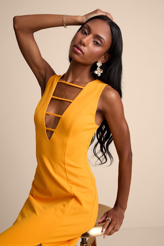 Sabrina Golden Yellow Cutout Sleeveless Maxi Dress