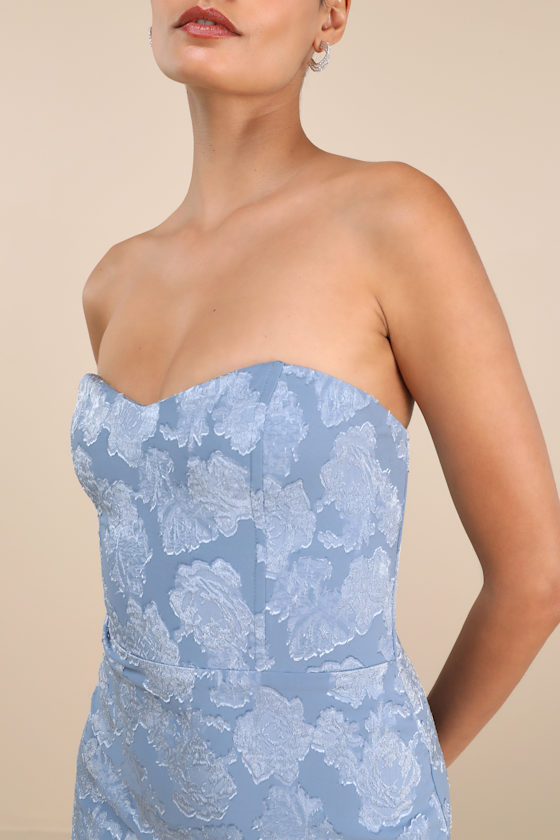 Mabriella Slate Blue Floral Burnout Ruffled Maxi Dress