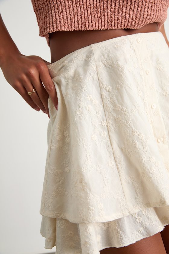 Alwen Cream Embroidered Tiered Mini Skirt