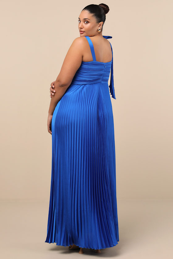 Gorgeous Purpose Royal Blue Pleated Sleeveless Bow Maxi Dress