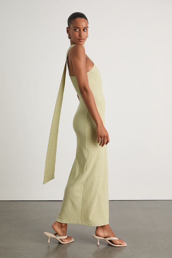 Venna Heathered Sage One-Shoulder Scarf Maxi Dress