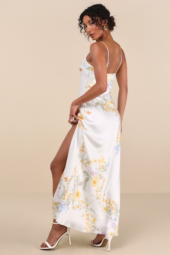 Donna Ivory Floral Sleeveless Slip Maxi Dress