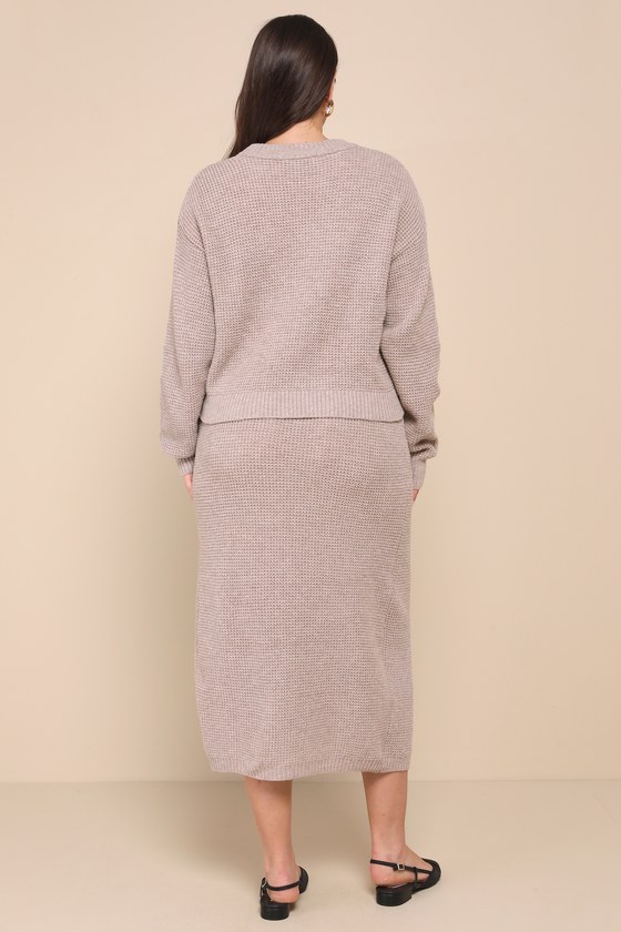 Autumn Sweetheart Beige Waffle Knit Two-Piece Sweater Dress