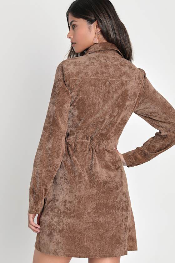 Simple Affection Brown Corduroy Mini Dress With Pockets