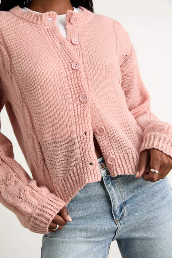 Carmina Pink Cable Knit Button-Up Cardigan