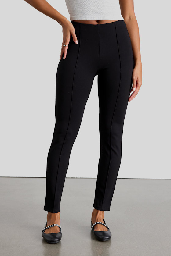 Quinn Black Ponte Mid-Rise Slim Leg Pants