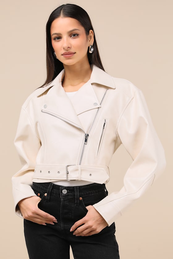 Cutest Edge Cream Vegan Leather Moto Jacket