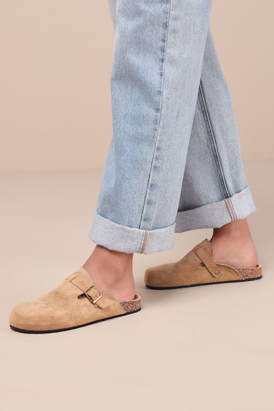 Pereta Taupe Suede Flatform Slip-On Clogs